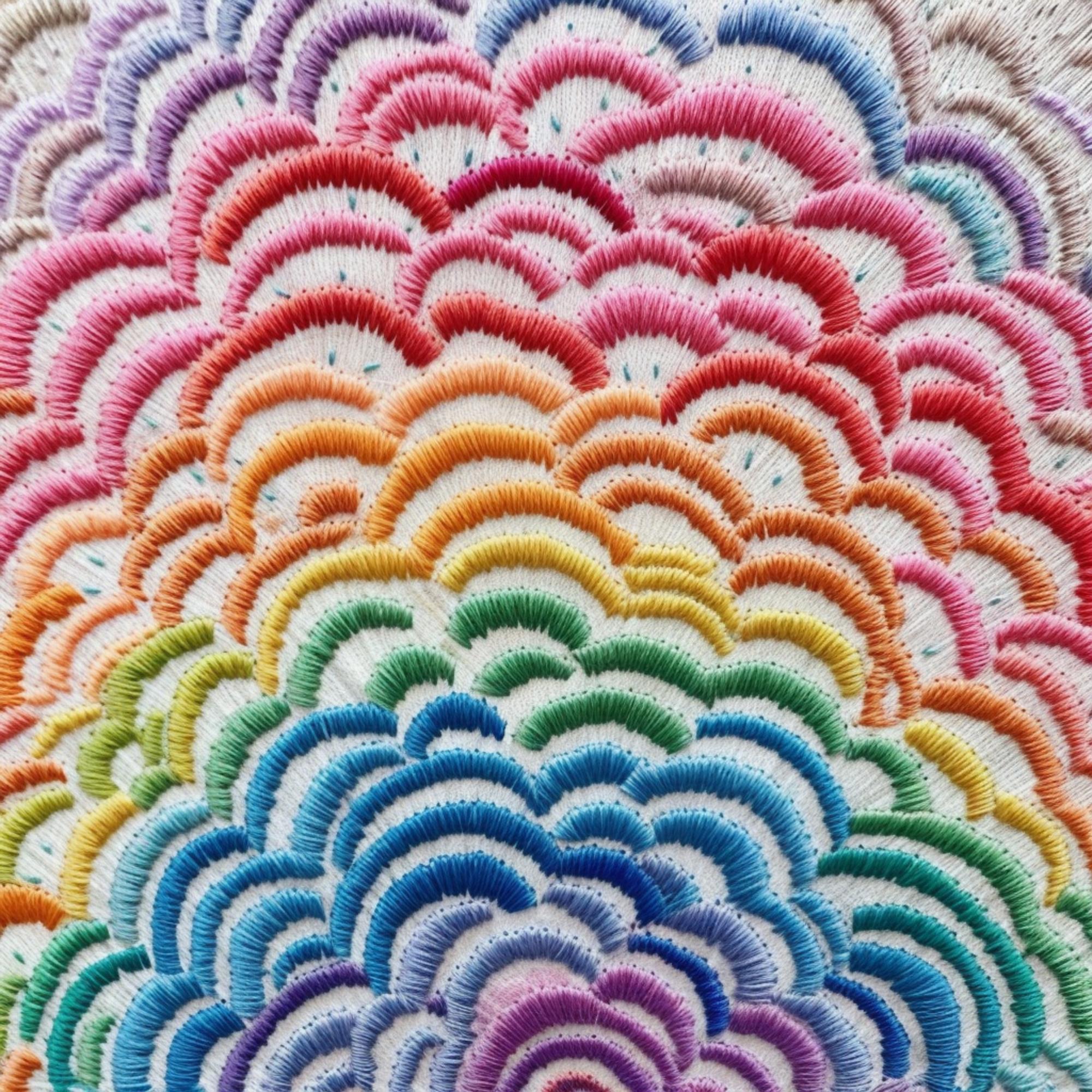 Dettaglio grande di un ricamo colorato su tela